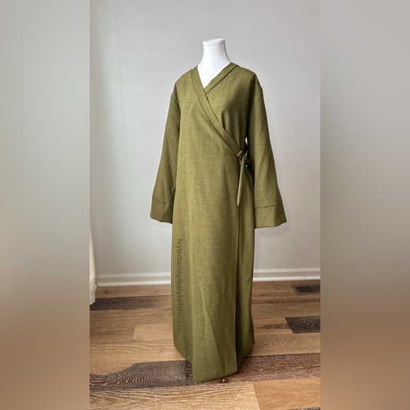 Olive Green Wrap Abaya Maxi Modest Dress - Picture 5 of 8